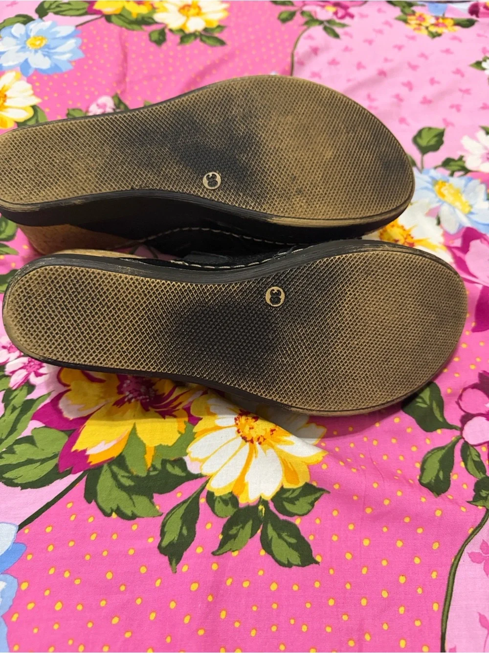Women's Black Wedge Slide Sandals with Cork-Look Heel